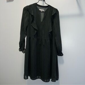 LOFT Ruffled Long Sleeve Dress in Charcoal Gray